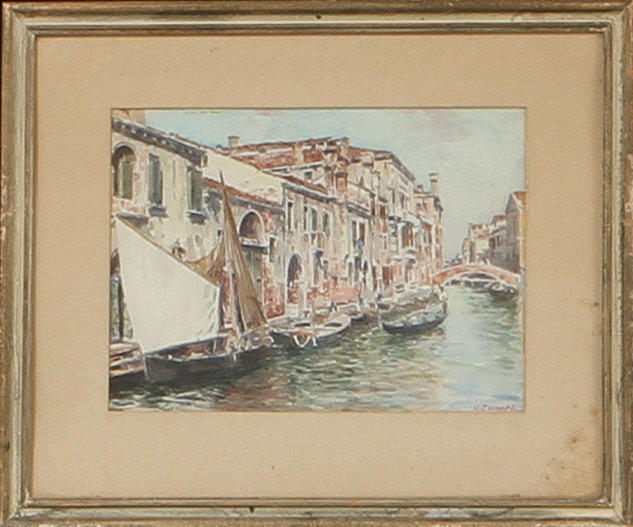 VITTORE ZANETTI ZILLA. Vy över Venedig, Akvarell, signerad.