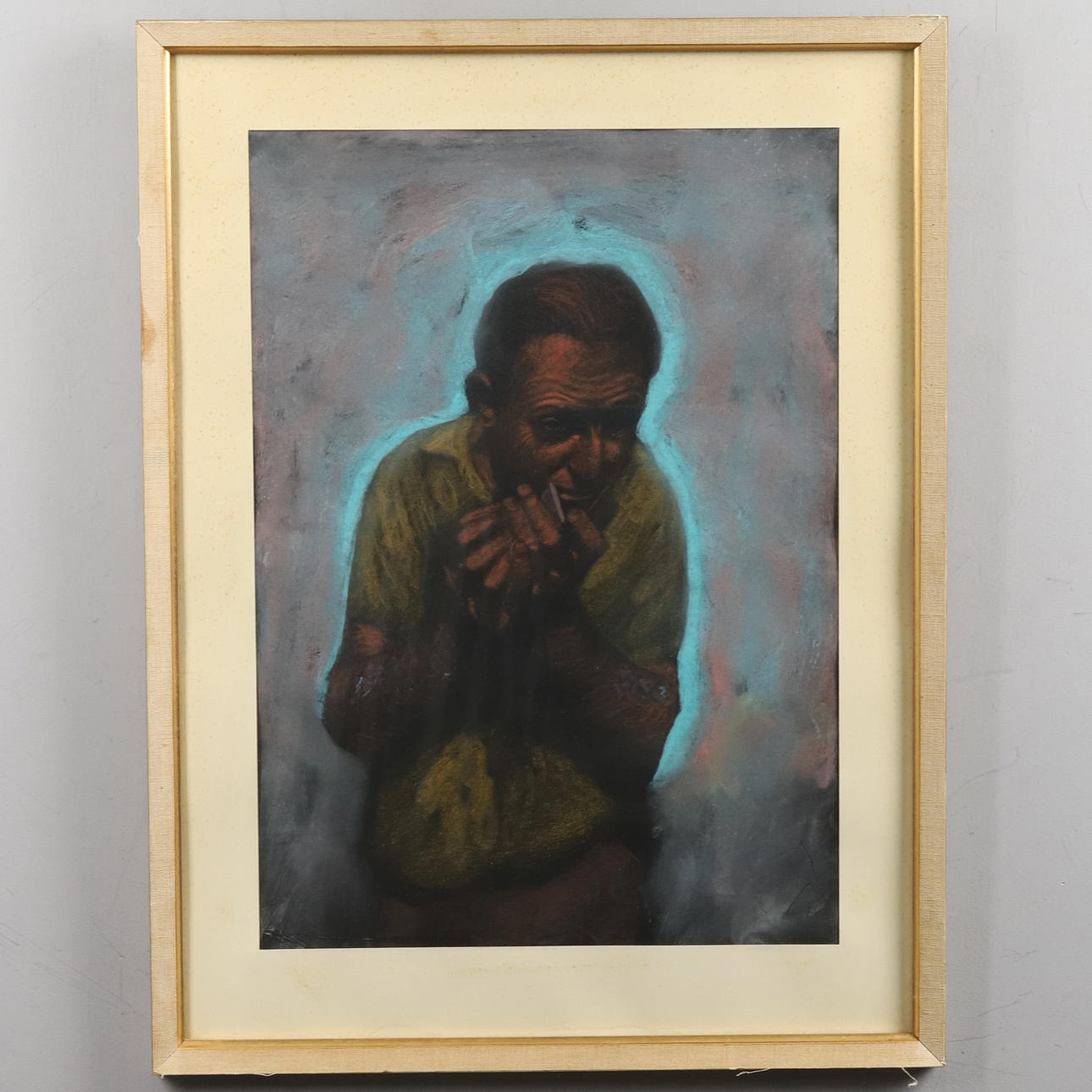 OIDENTIFIERAD KONSTNÄR. MIXED MEDIA, blue aura, signed.