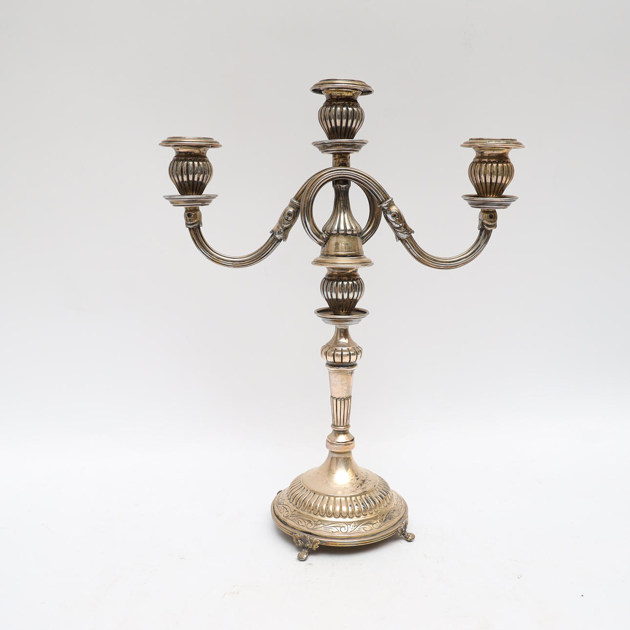 CANDELABRUM, silver, 20th century, for three candles, hallmarked.