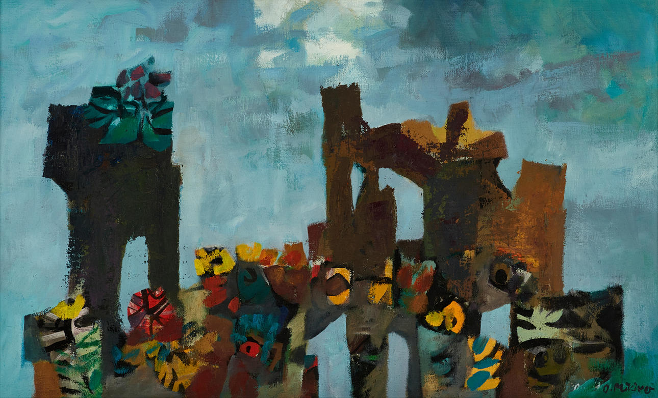OLEV MIKIVER (Estland 1922-1994); Blommande ruin, daterad 1975-77, signerad O Mikiver, olja på duk