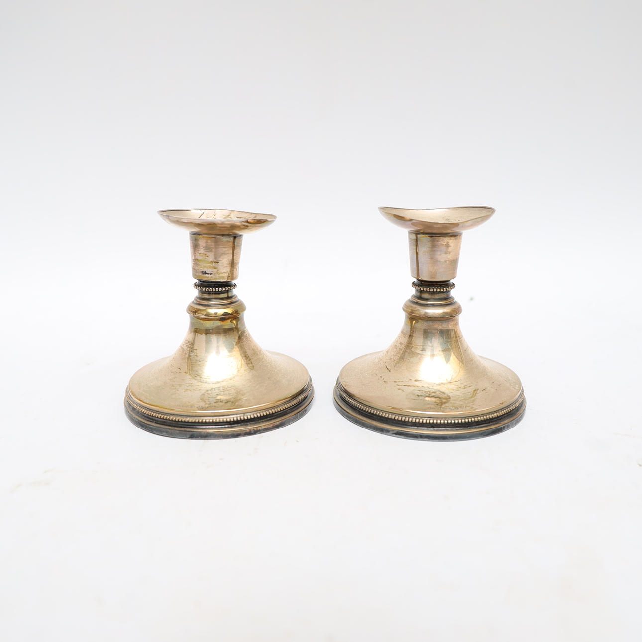 CANDLESTICKS A PAIR, silver, MGAB, 1955, Decorated with bead border.