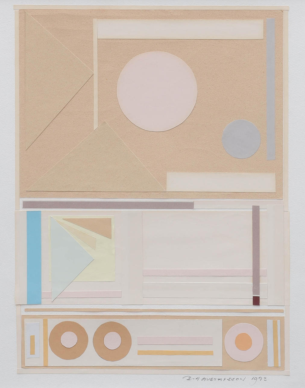 OIDENTIFIERAD KONSTNÄR. collage, composition with figures, signed B-A Gustafsson, dated 1993.