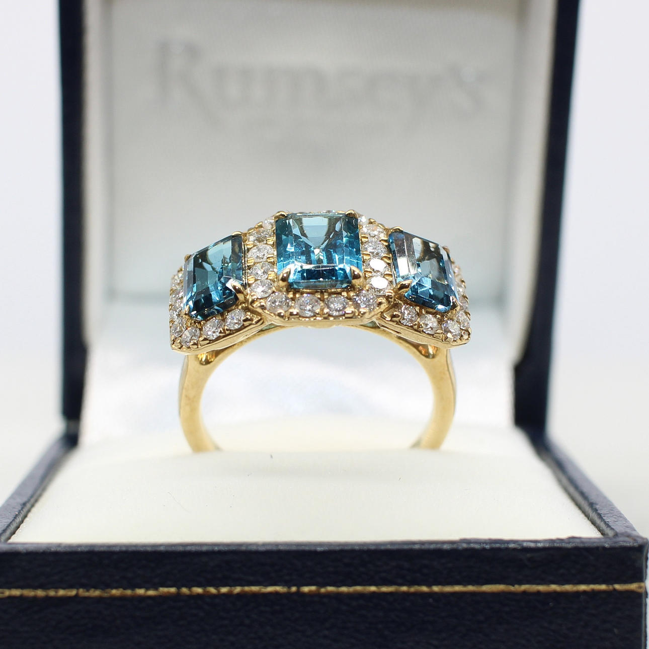 LARGE LONDON BLUE TOPAZ TRILOGY RING.