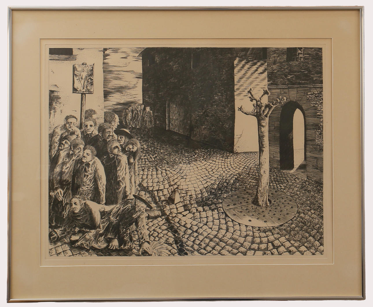 RICHARD ÅRLIN. Etching, composition with sorrowful people.
