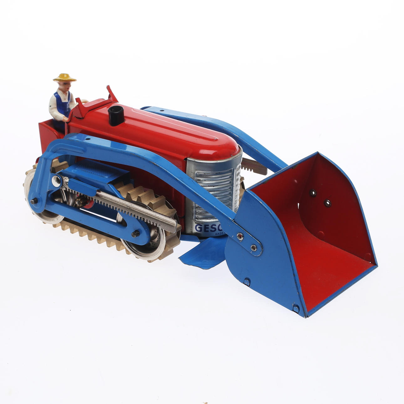 GESCHA caterpillar i plåt med ställbar skovel, gummiband, massaförare märkt B-720.