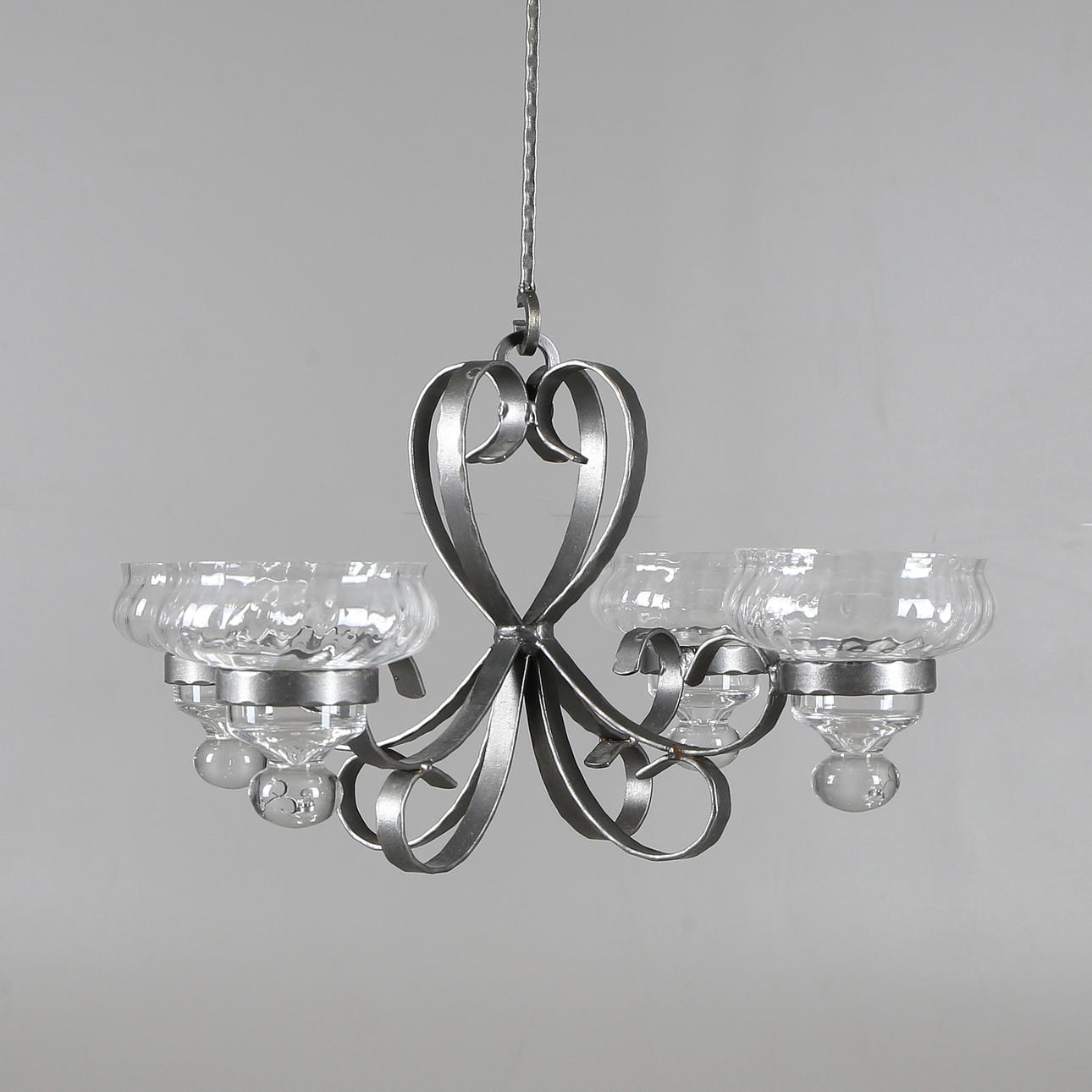 TAKLAMPA, smide/glas, 4-armad, 1900-tal.