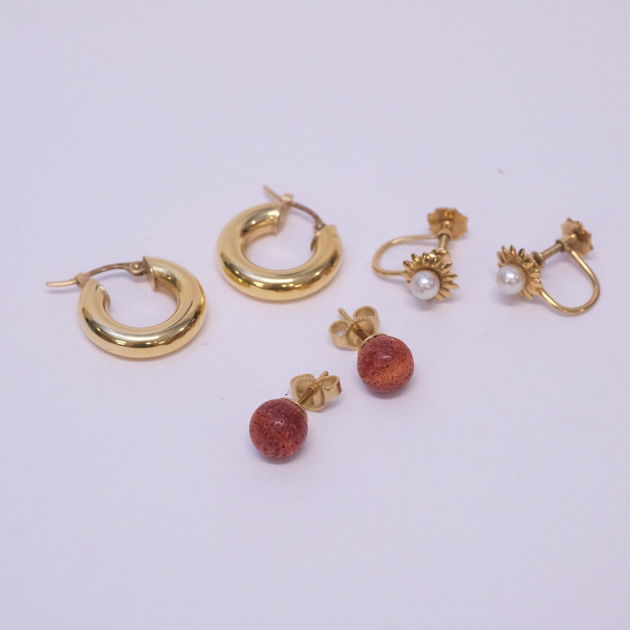 EARRINGS, THREE PAIRS, 18K GOLD.