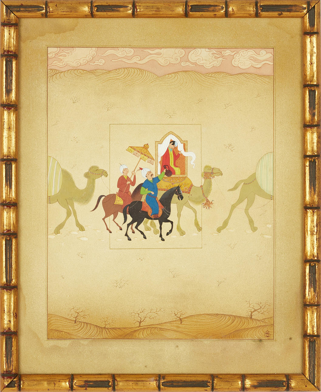 OIDENTIFIERAD KONSTNÄR, 1900, Karavan, orientalisk scen, monogram, gouache