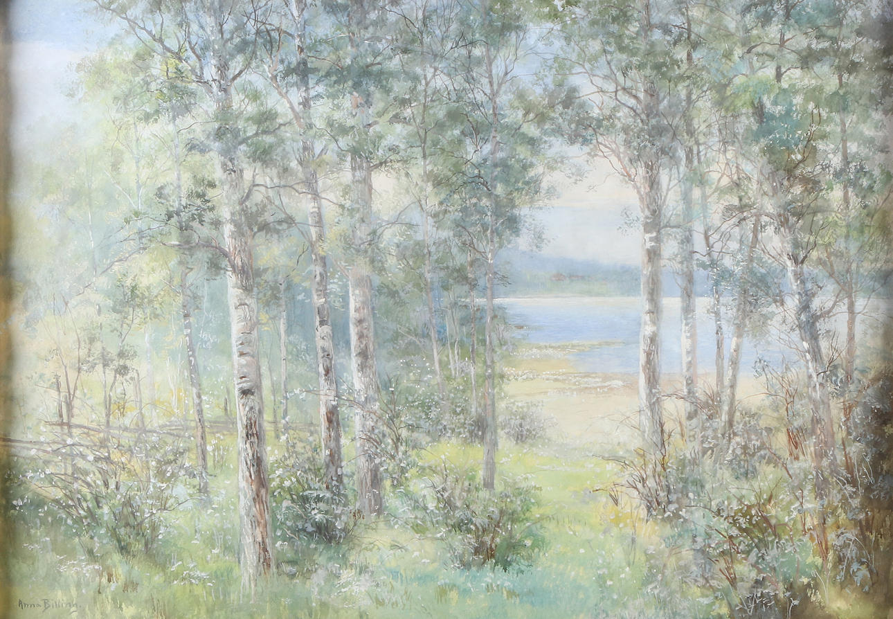 ANNA BILLING. Watercolour. Summer landscape. Signed.