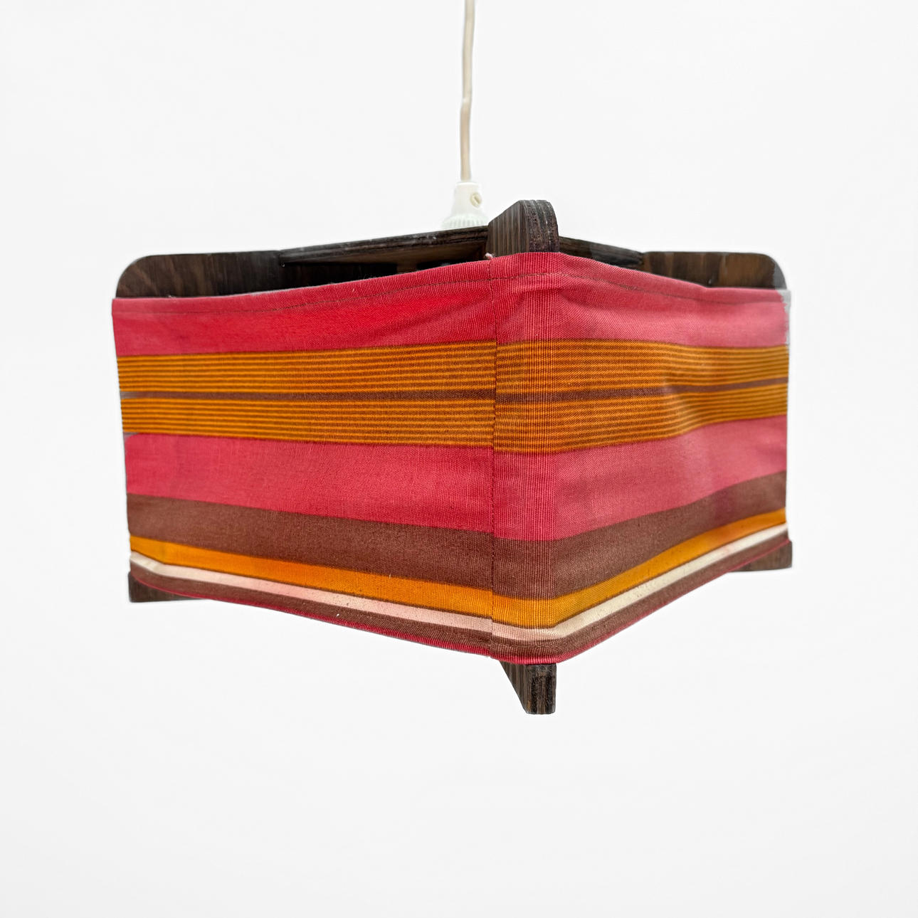 CEILING LAMP - Wood and textile, 1970s.