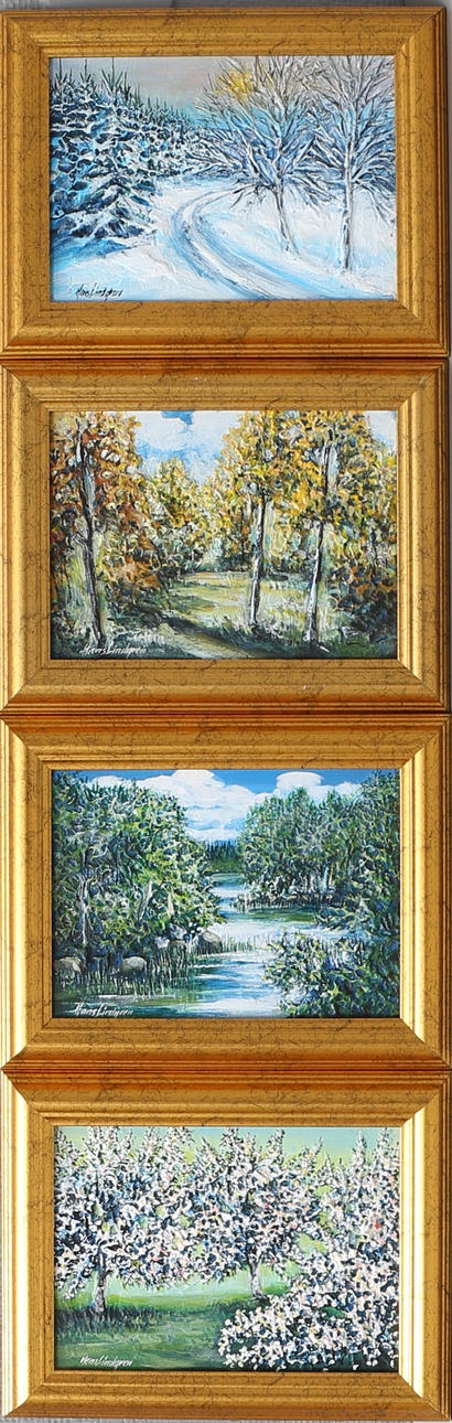 HANS LINDGREN. De fyra årstiderna. Olja på pannå, 4 st, signerade.