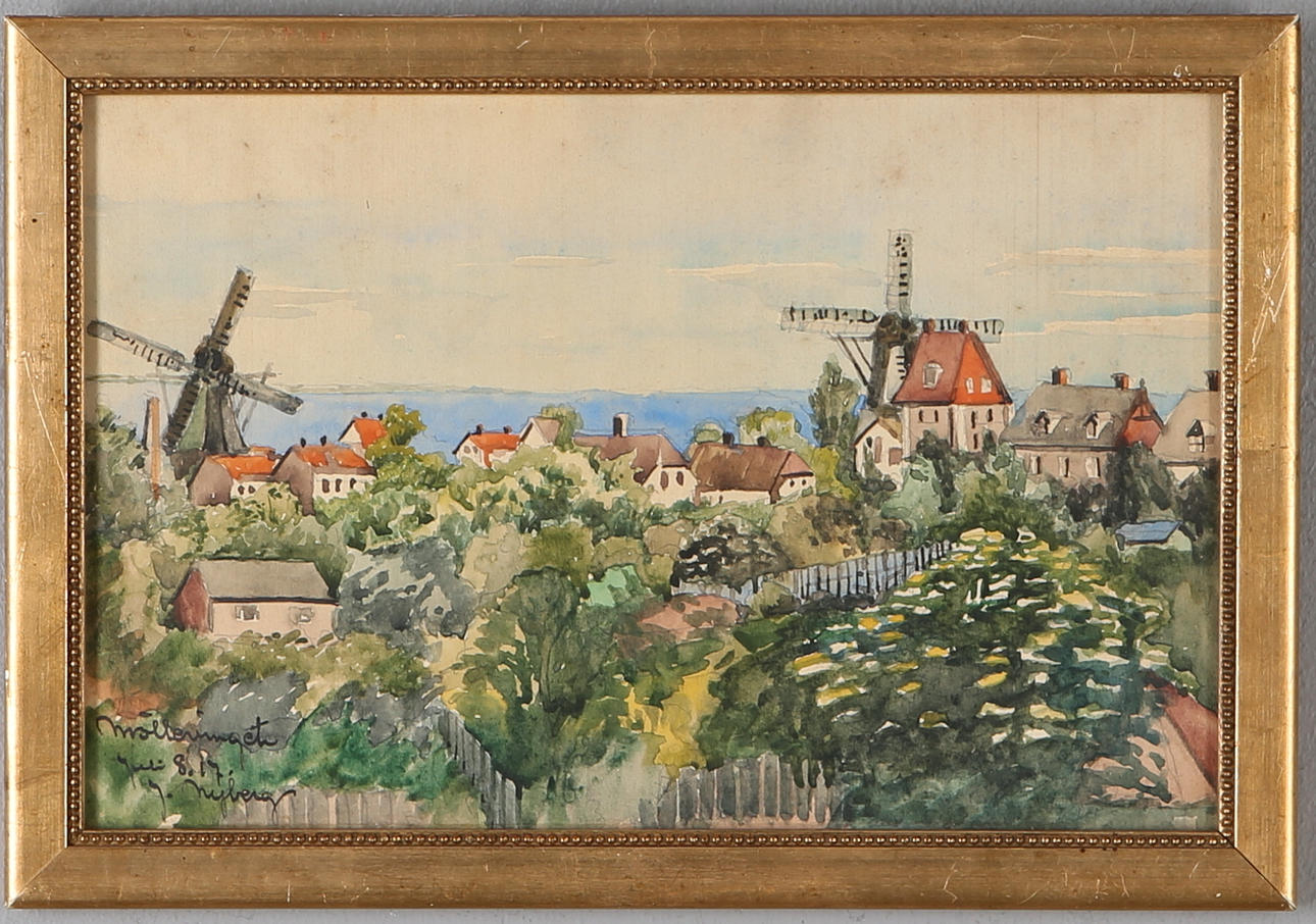 IVAR NYBERG. Möllevånget, akvarell, singerad.