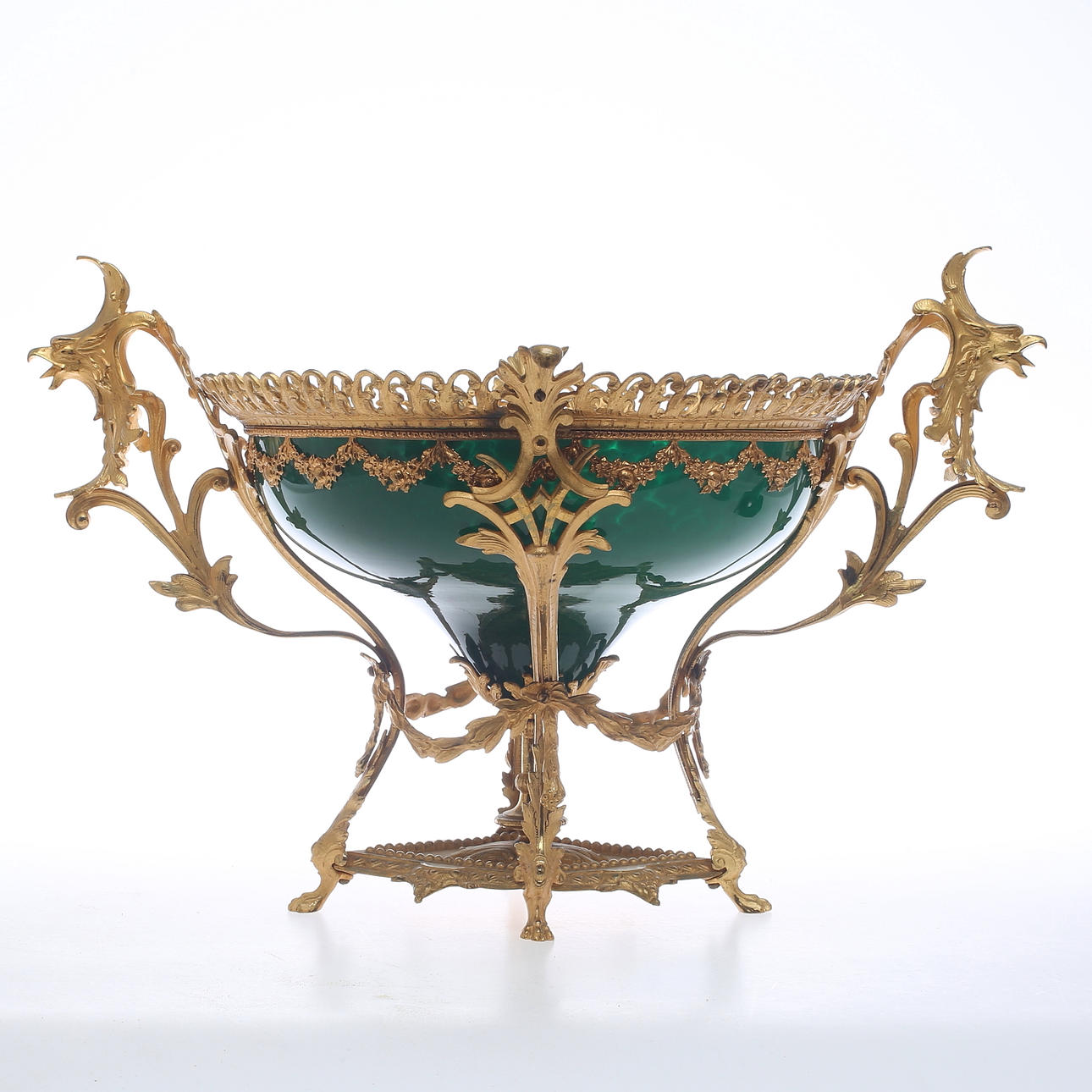 SKÅL, metall med glasskål, empirestil, 1900-tal.