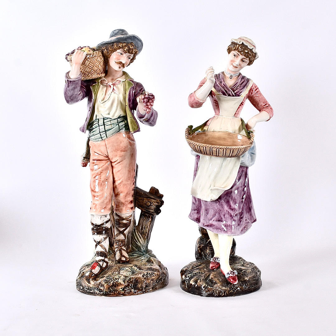 SCULPTURES, 1 pair, glazed earthenware.