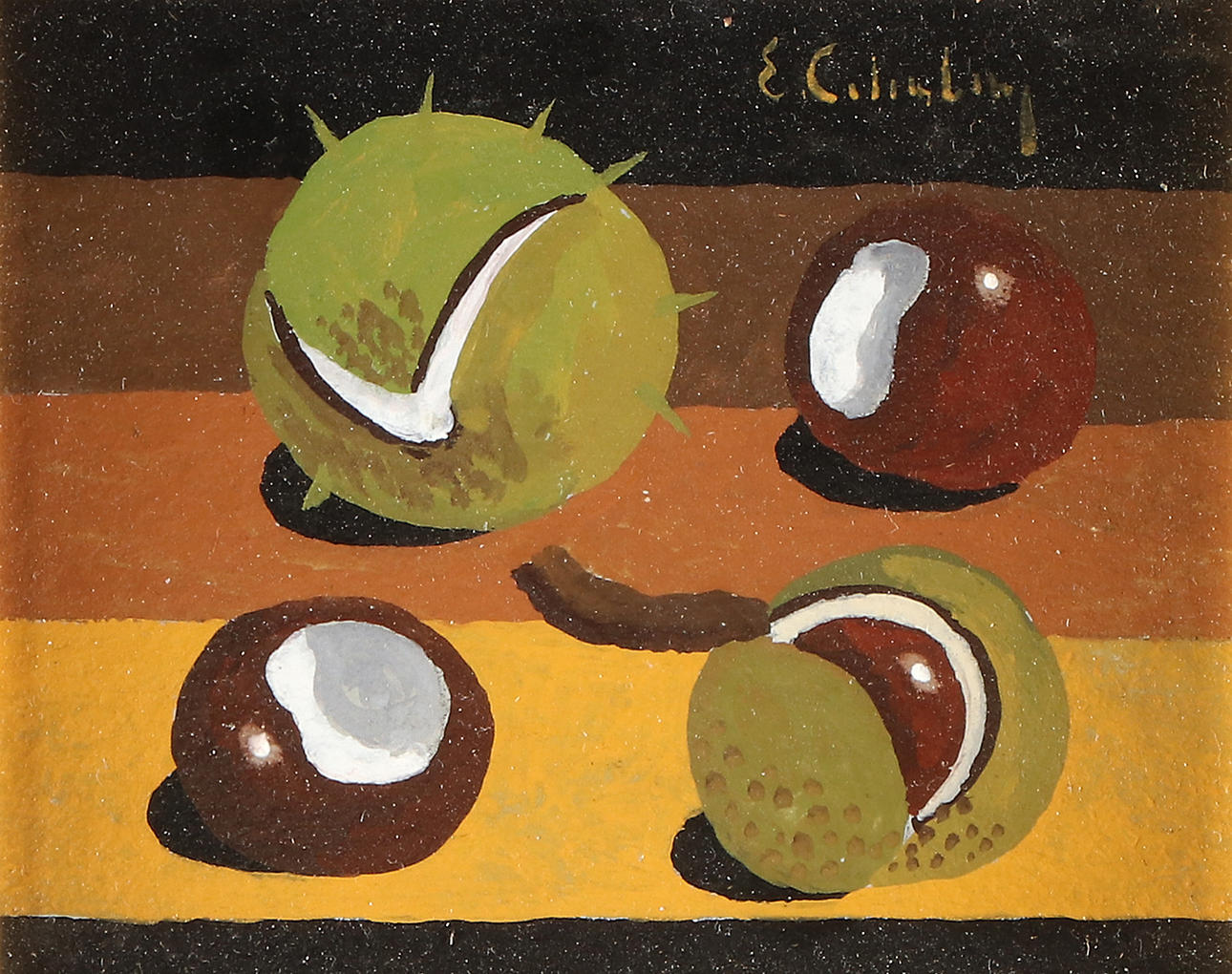 ERIC CEDERBERG. Tempera. Still life with chestnuts. Signed.