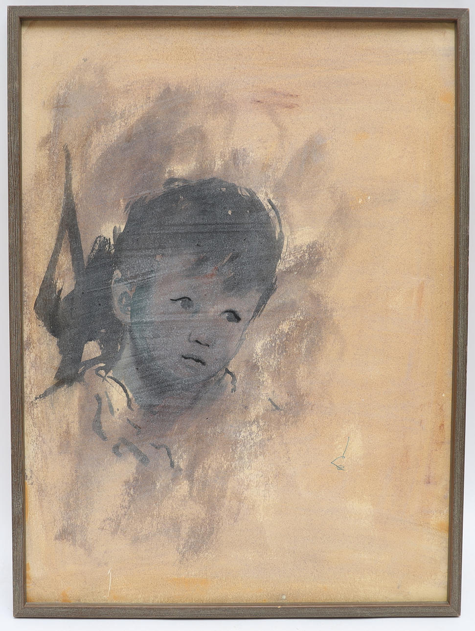 OIDENTIFIERAD KONSTNÄR. Motif with children, mixed media, monogram signed.