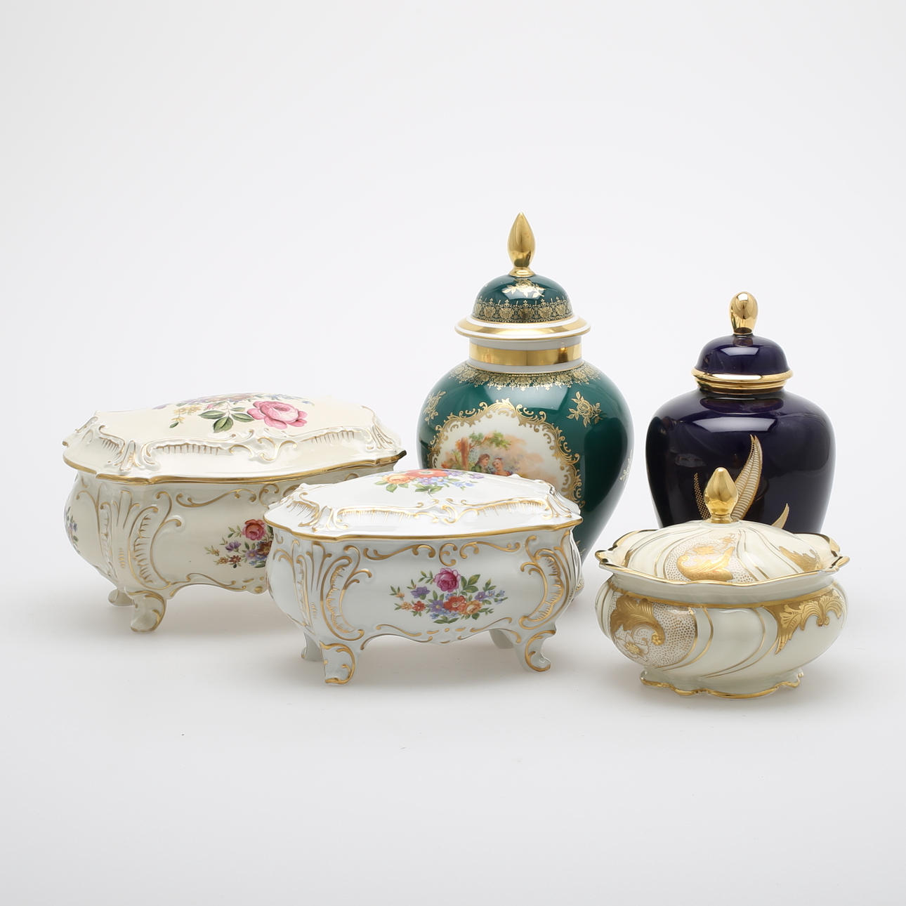 LOCKASKAR, LOCKURNOR, 5 st, porslin, Ilmenau, Rosenthal, Limburg, Bavaria.