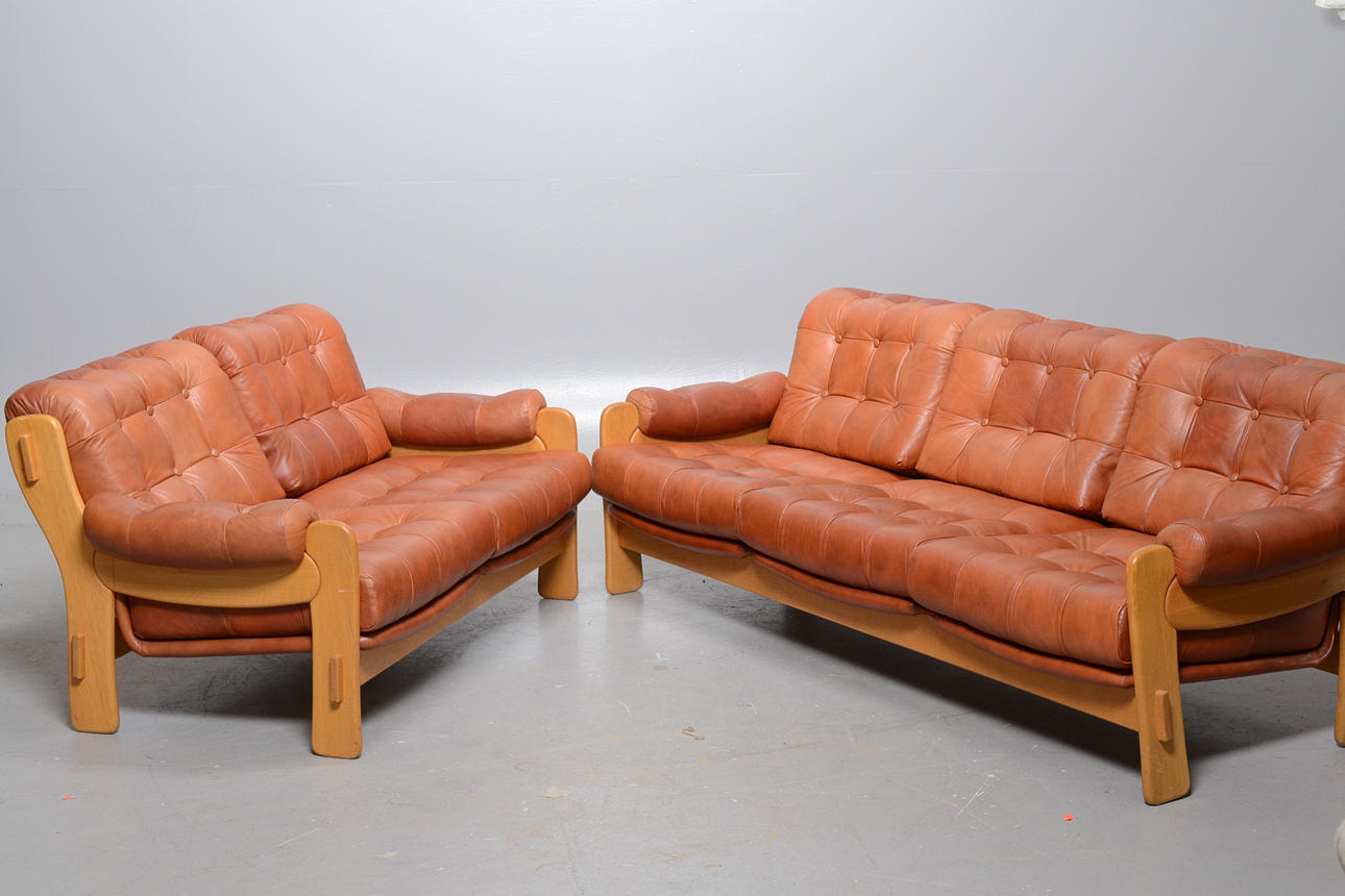 SOFFGRUPP, retro, brunt skinn.