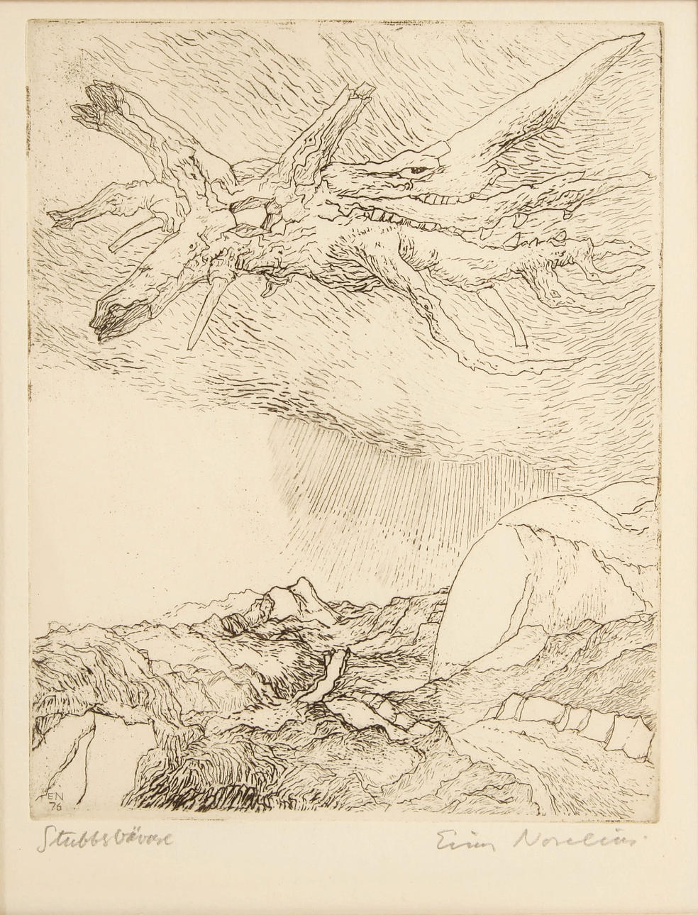EINAR NORELIUS. 1900-1985. Etching, "Stubbsvävare", signed.