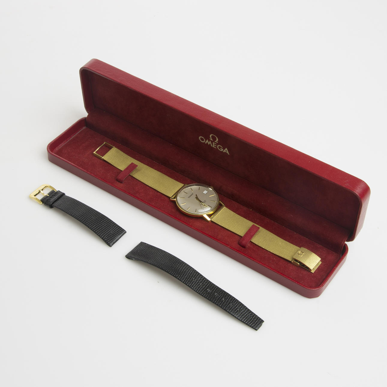 ARMBANDSUR, Tissot Seastar Quartz, 18 K guld med rem, Omega 18 K guld.