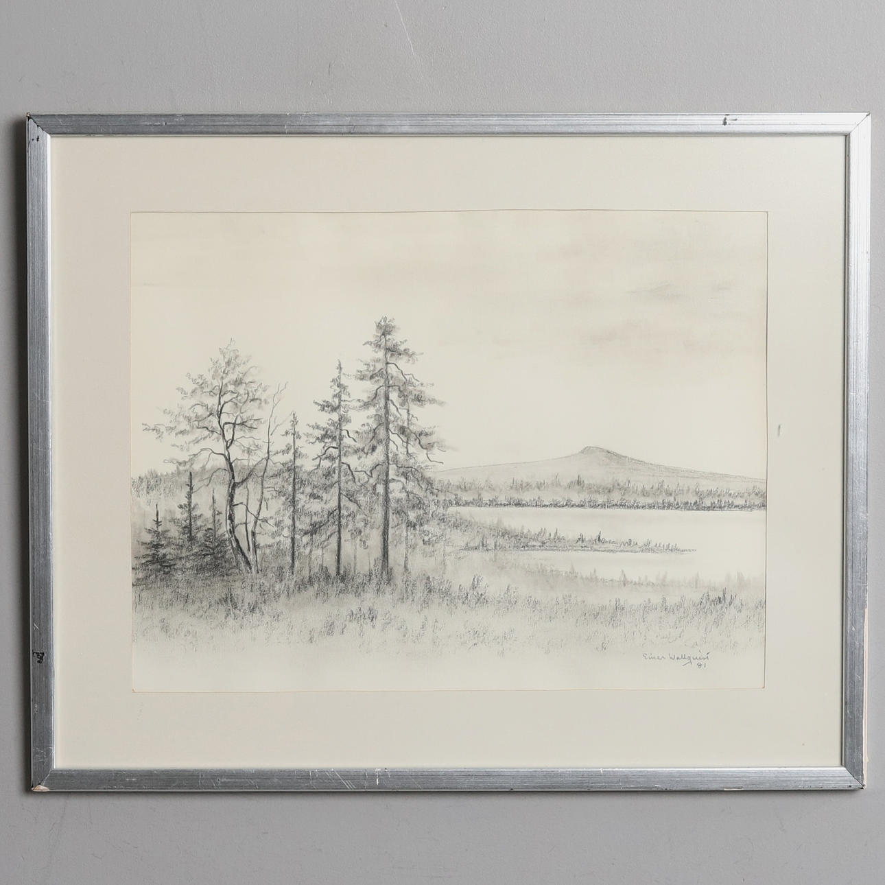 EINAR WALLQUIST. Drawing, "Landscape view", signed and dated 81.