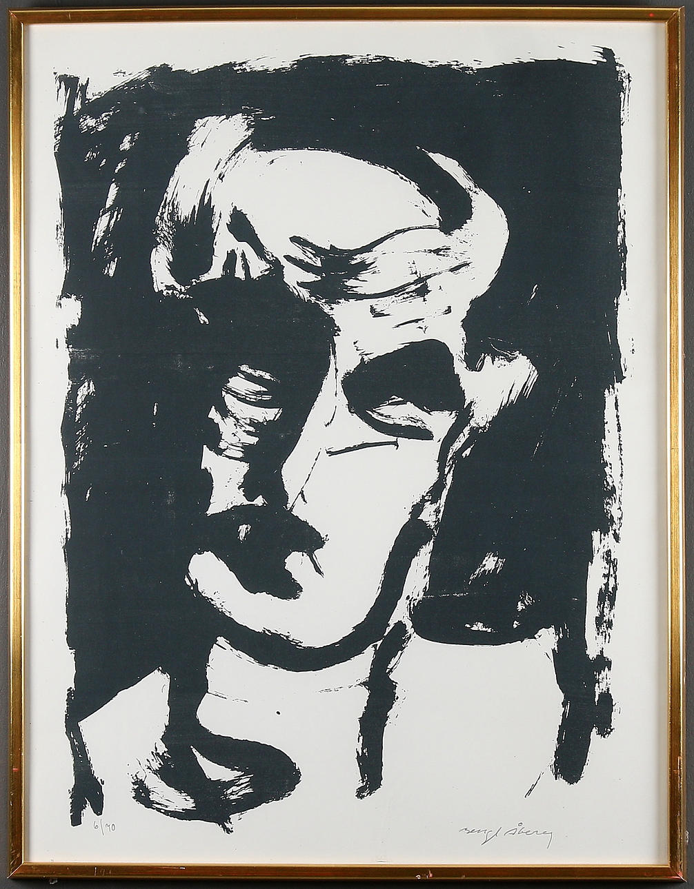 BENGT ÅBERG. "Självporträtt", litografi, signerad och numrerad 6/70.