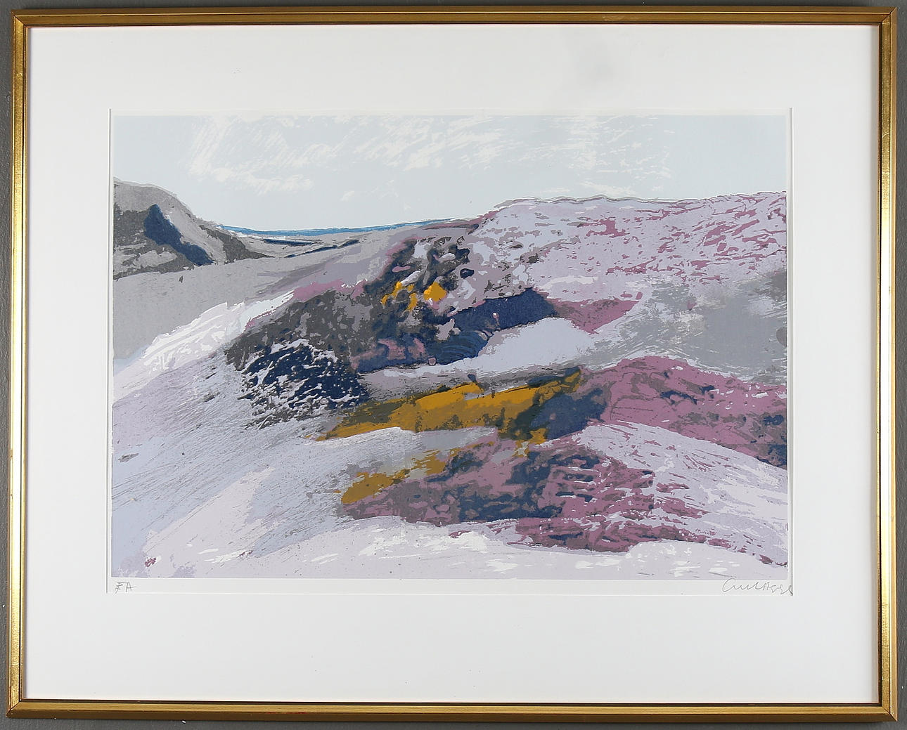 CURT AGGE. Kustmotiv, färglitografi, signerad och märkt E.A.