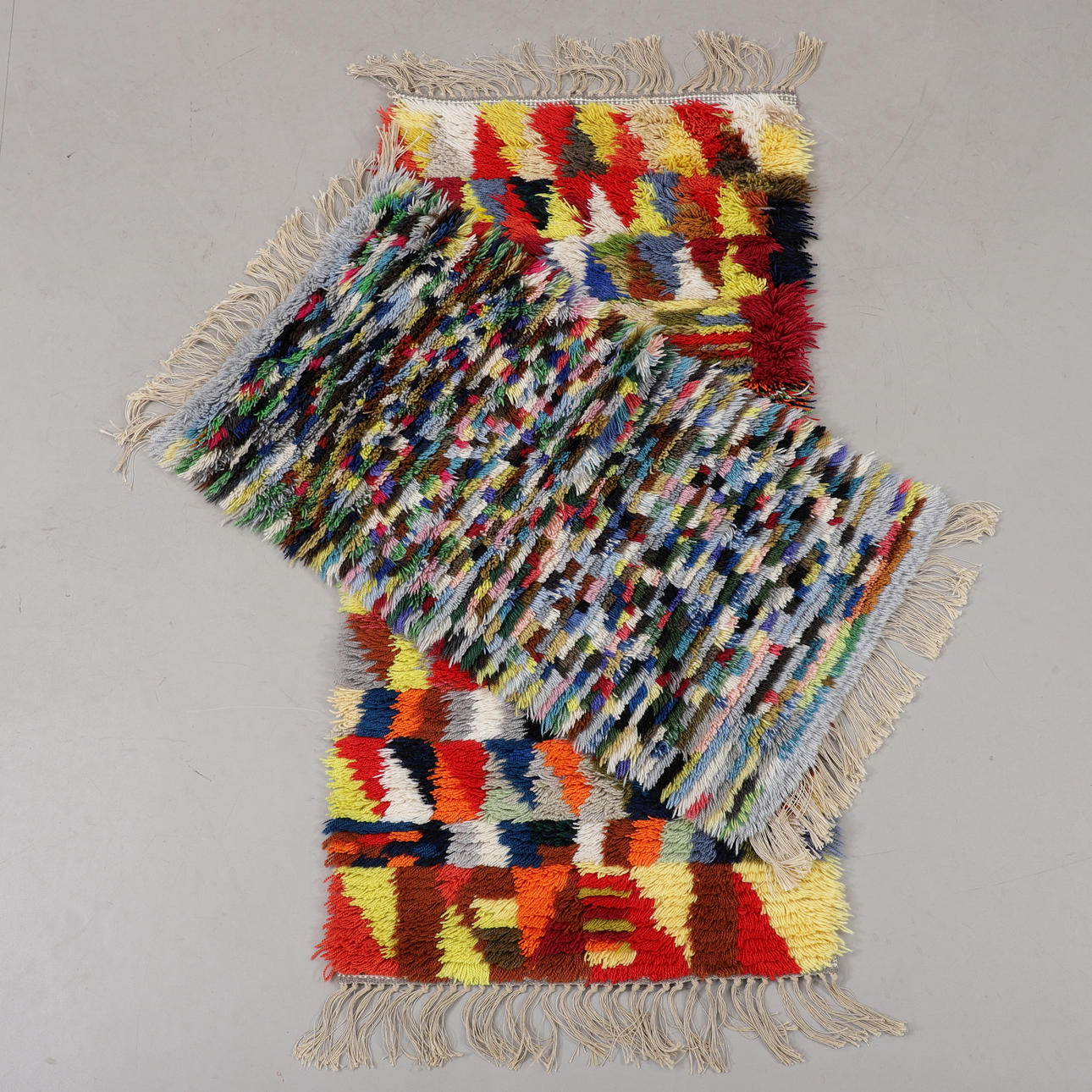 Rya rugs, 2 pcs, multicolored.