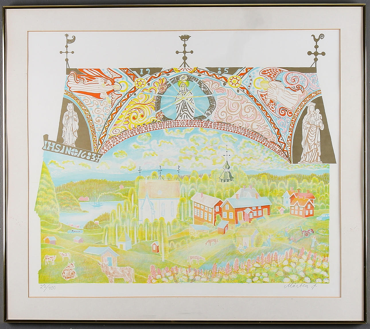 MÅRTEN ANDERSSON. Njutånger kyrka, färglitografi, signerad och numrerad 22/400.