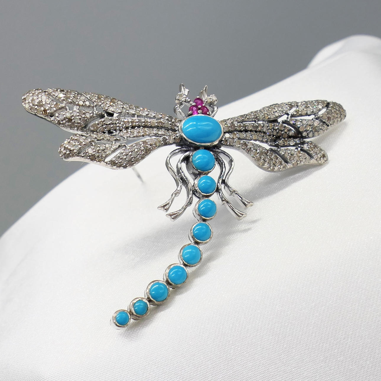 TURQUOISE & DIAMOND dragonfly brooch.