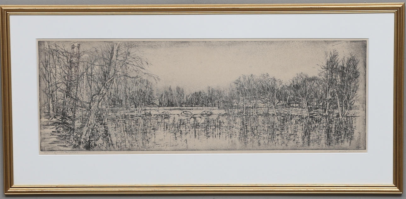 EINAR PERSSON. "Old Bofors Bridge". Etching, signed.