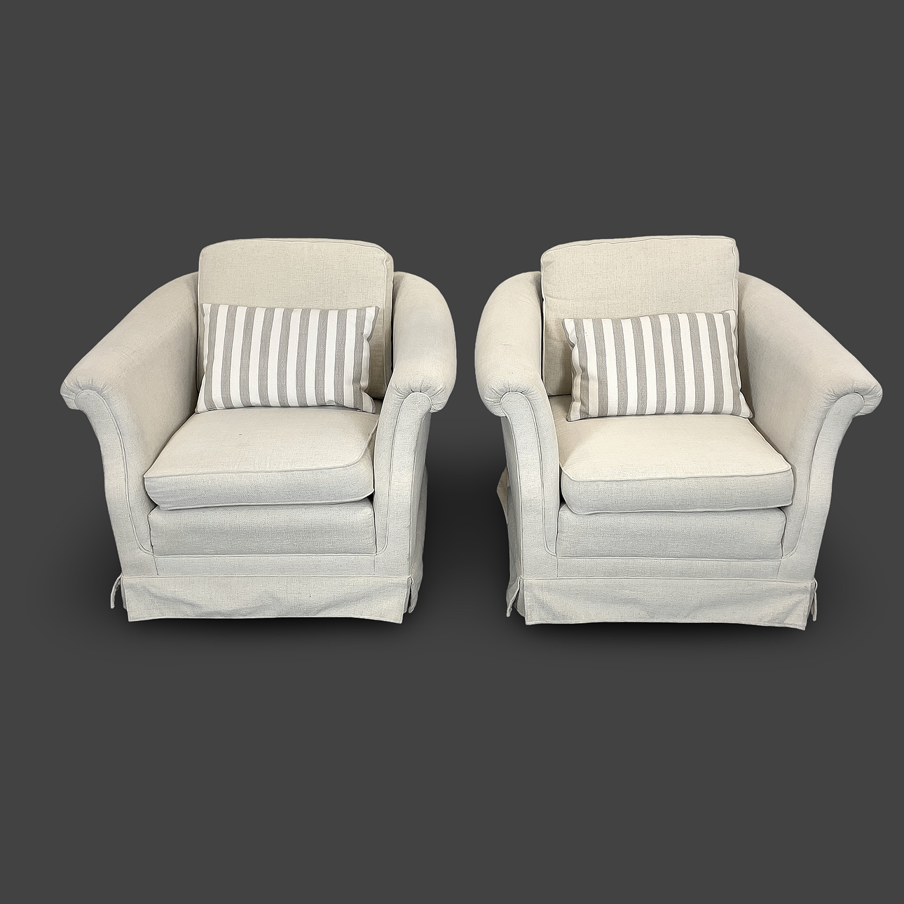 ARMCHAIRS, a pair. Light beige textile, 20th century.