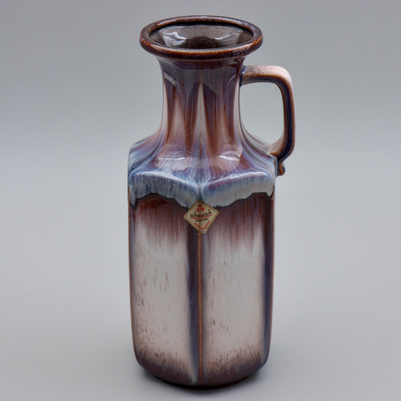 HEXAGONAL CERAMIC VASE, SCHEURICH, WEST GERMANY, LATE 20TH CENTURY.