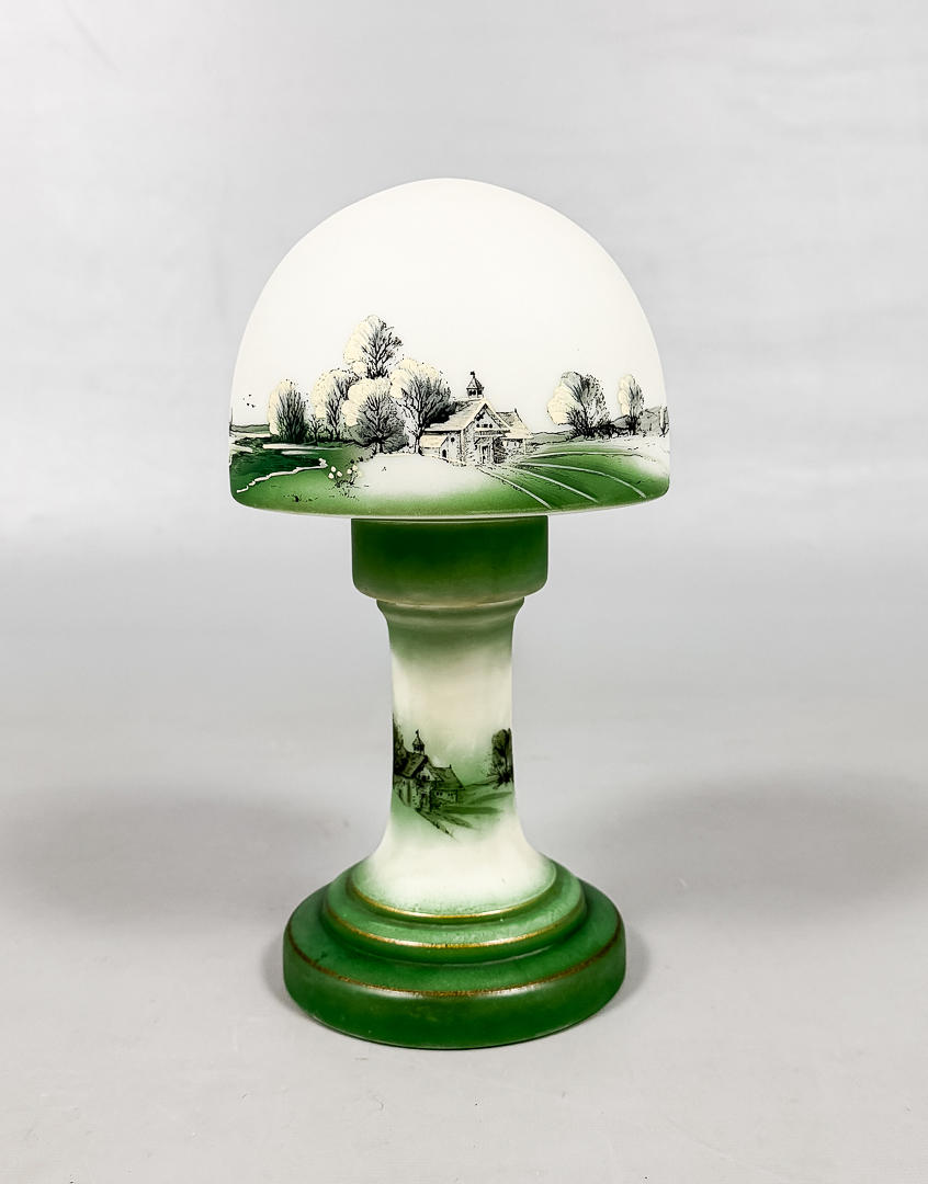 TABLE LAMP, Painted glass, 20th century.