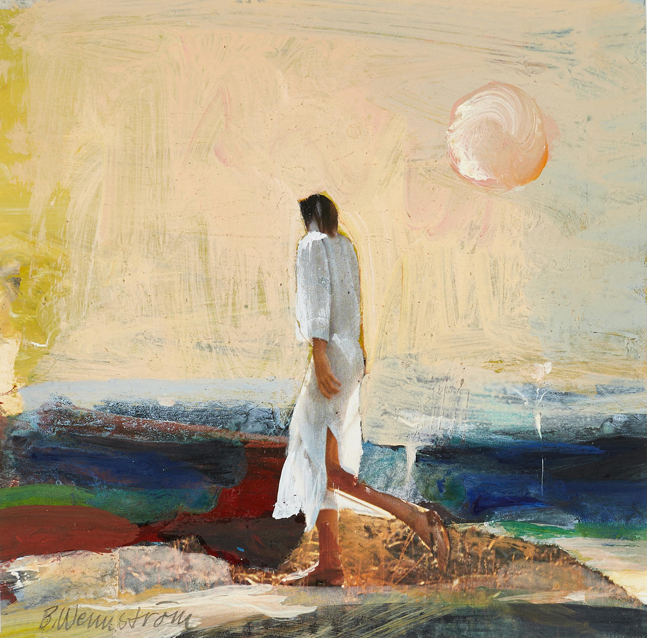 BERNDT WENNSTRÖM (född 1946), "Strandpromenaden", signerad, gouache/blandteknik/collage