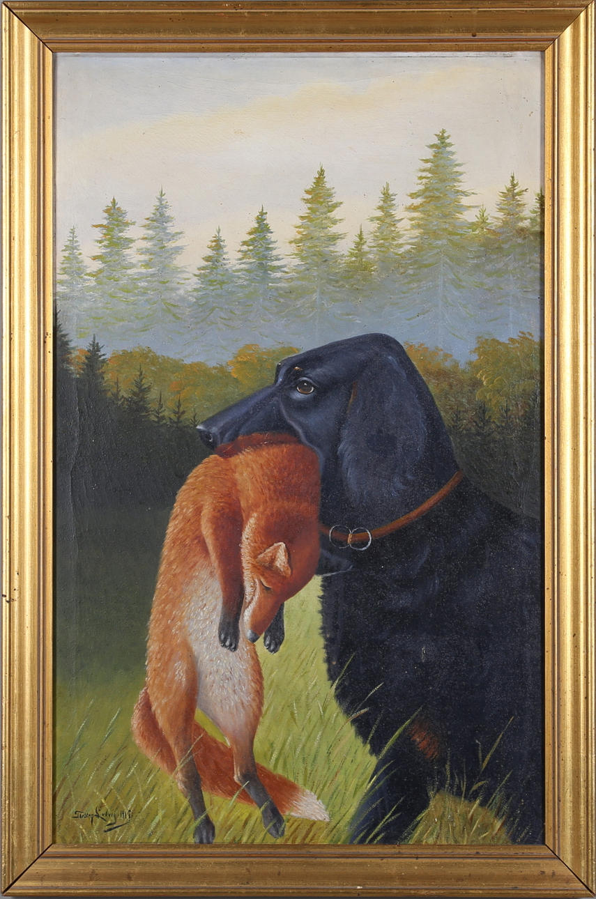 TORSTEN LUDVIG. Tax med räv, olja på duk, signerad samt daterad 1917.