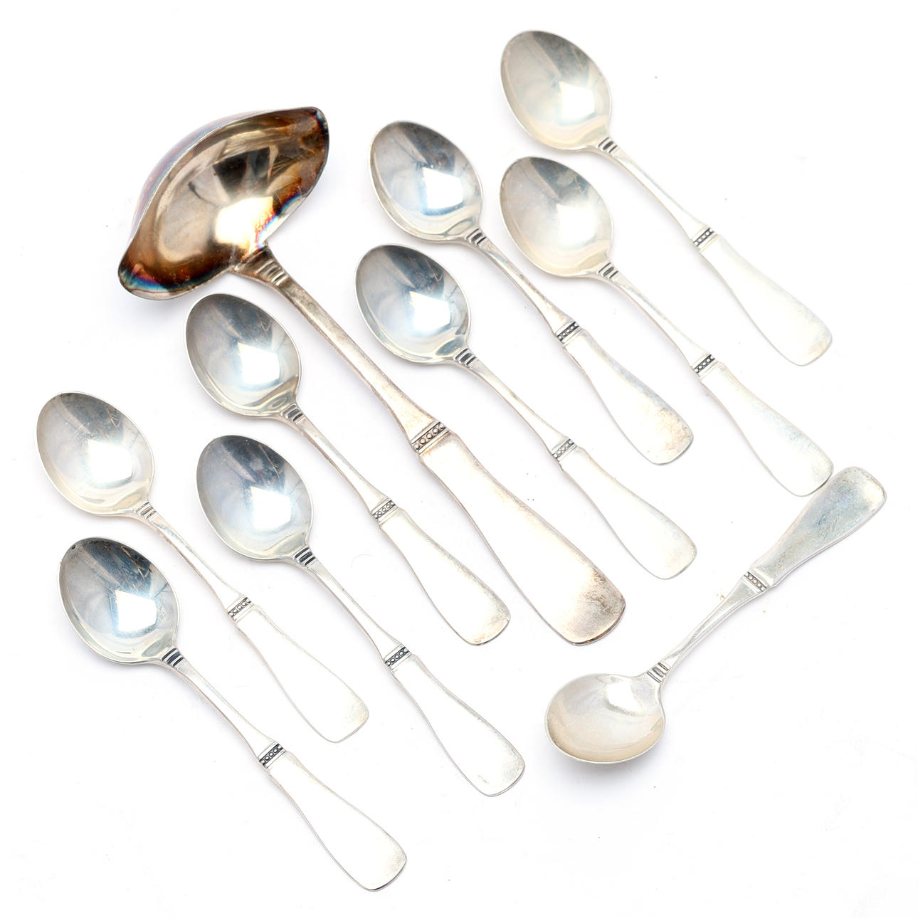 TEASPOONS & LADLE. Silver, "Uppsala", MGAB, 9 pcs.
