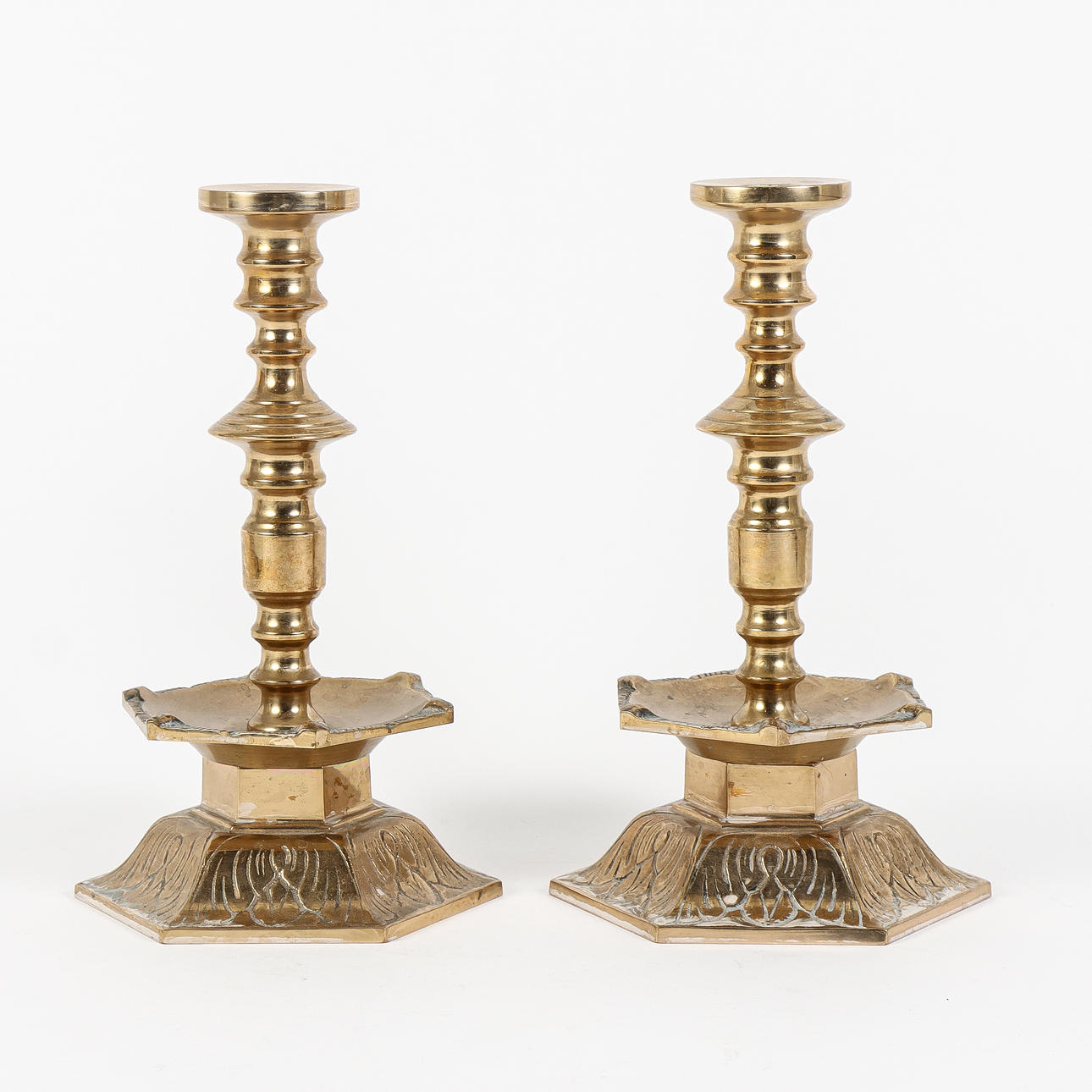 CANDLESTICKS, a pair, cast brass.