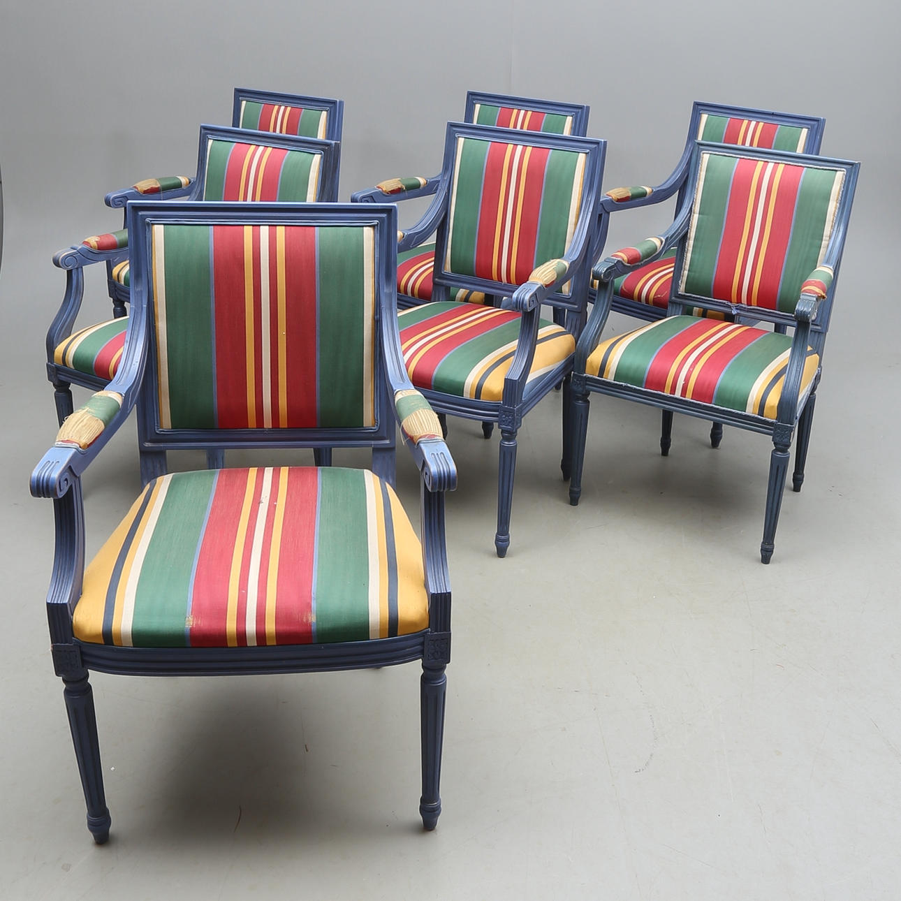 KARMSTOLAR 7 st, gustaviansk stil, 1900-tal.