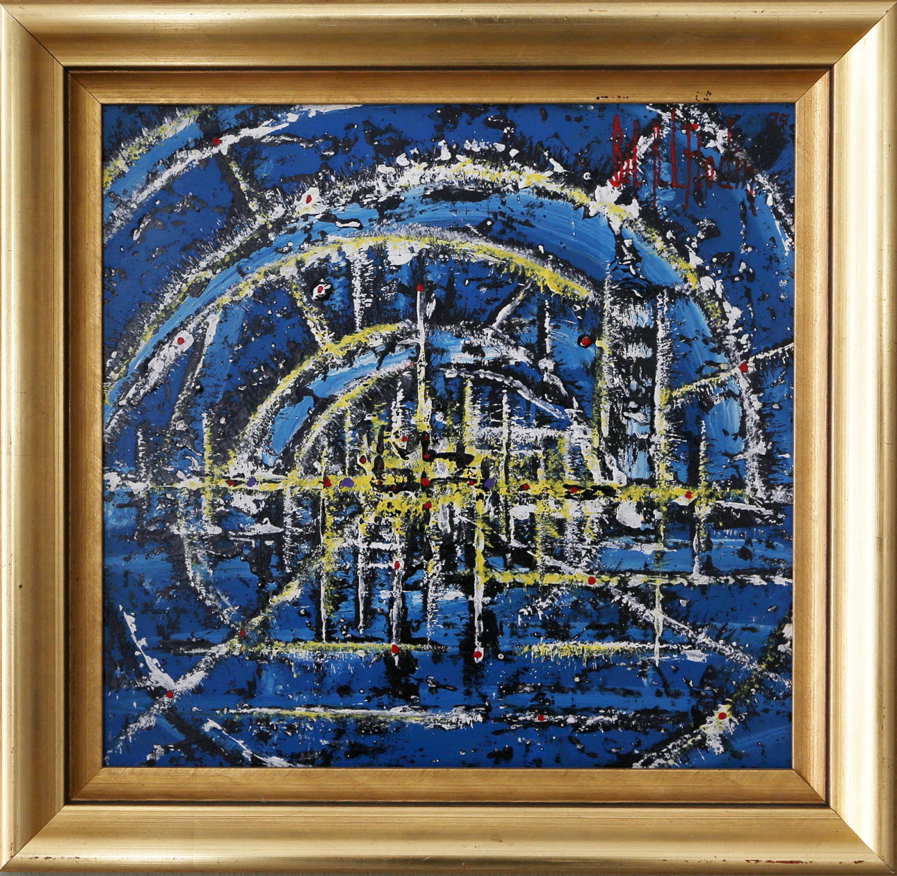 BILL FLODIN. "Det finns en stad", olja på pannå, signerad och daterad 1975.