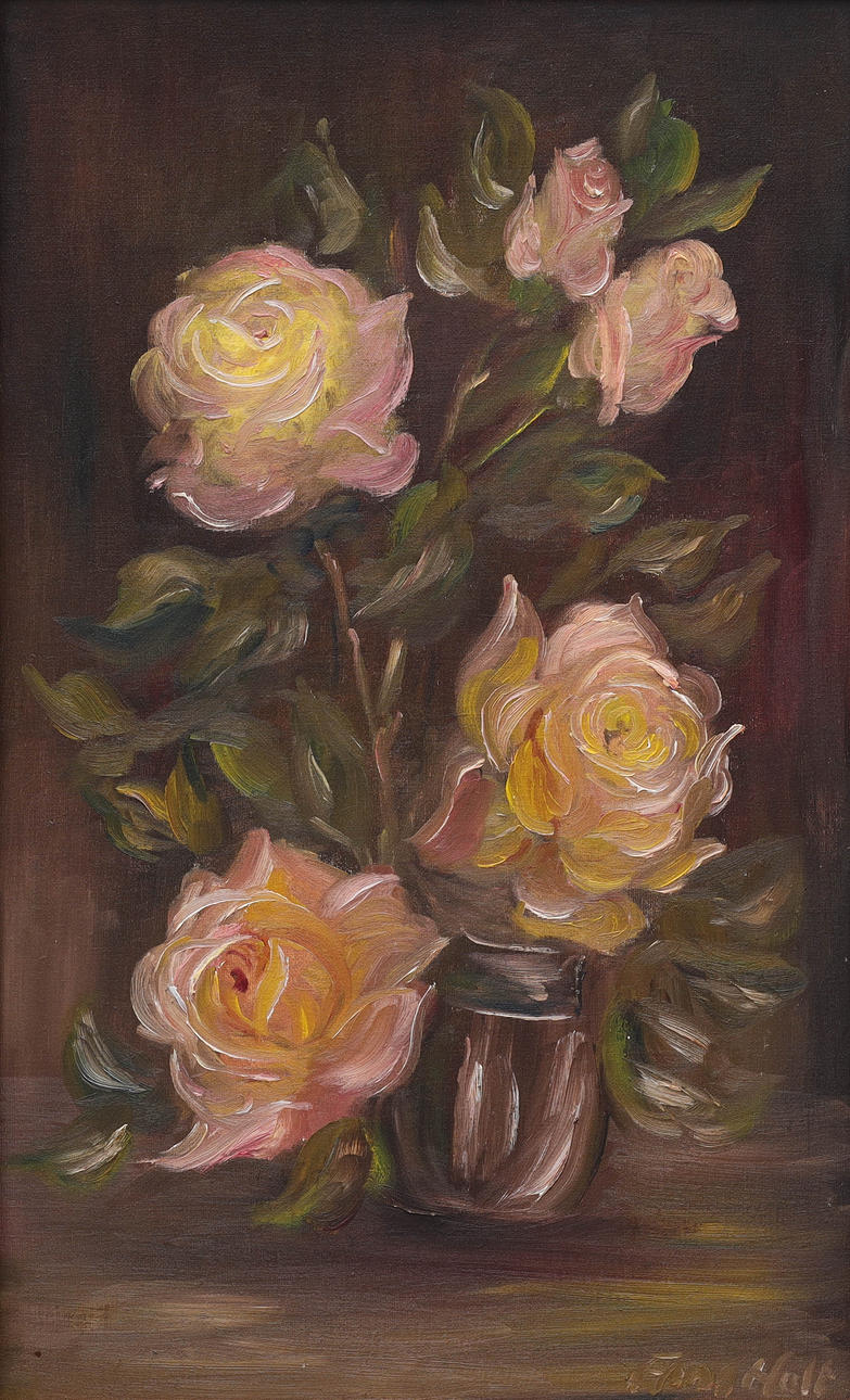 OIDENTIFIERAD KONSTNÄR. oil on canvas, roses, signed.