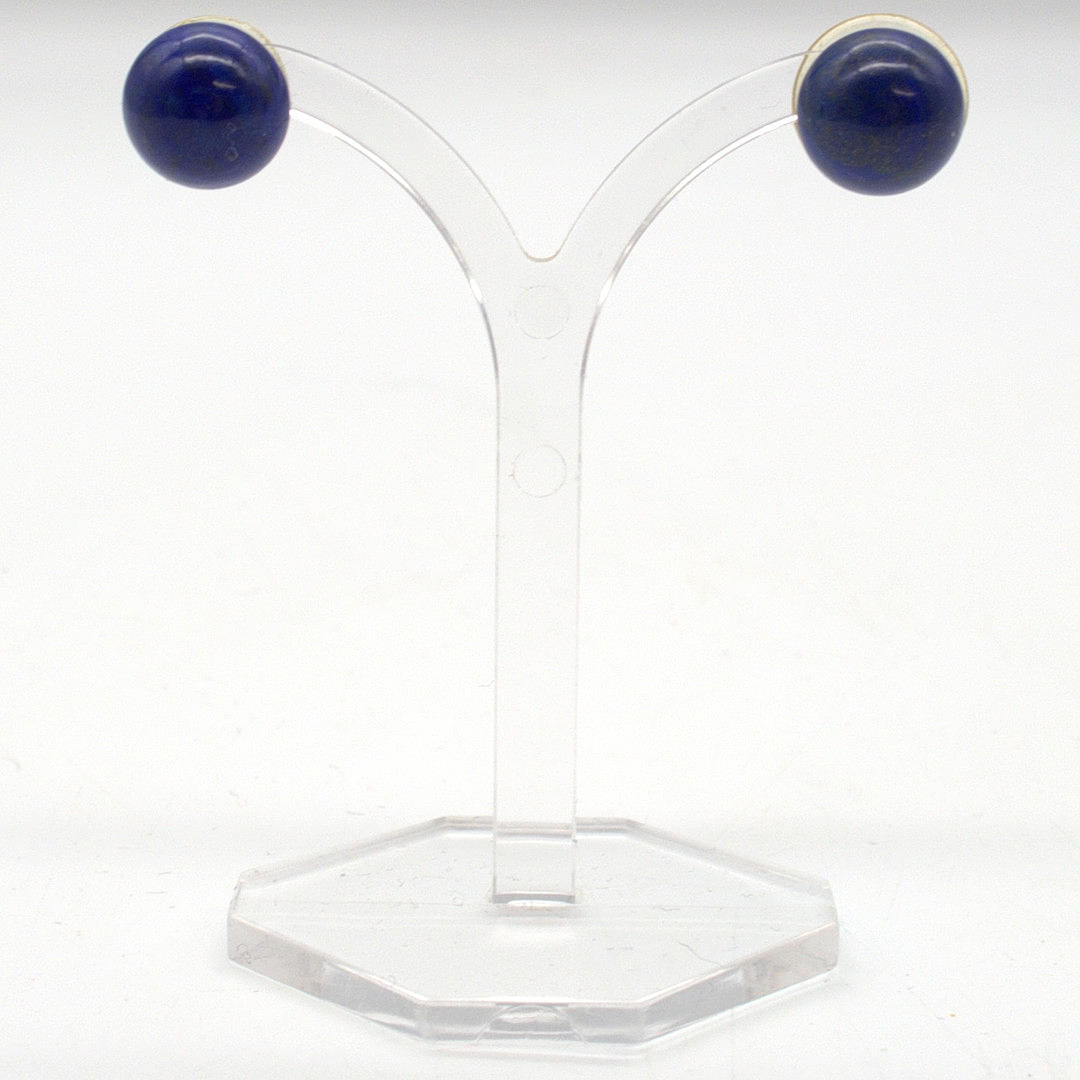 STUD EARRINGS WITH A LARGE LAPIS LAZULI CABOCHON, VINTAGE.