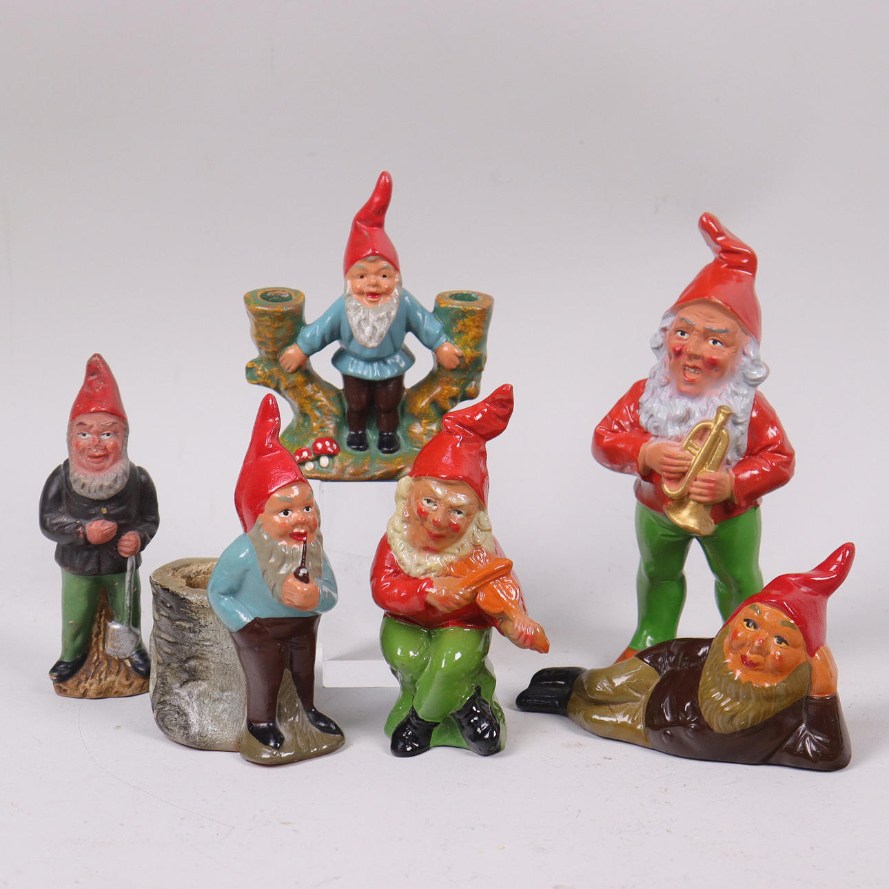 GNOMES, Germany, painted terracotta, 6 pcs.