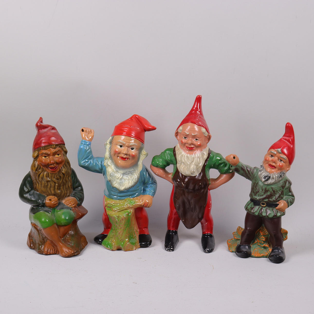 GNOMES, Germany, painted terracotta, 4 pcs.