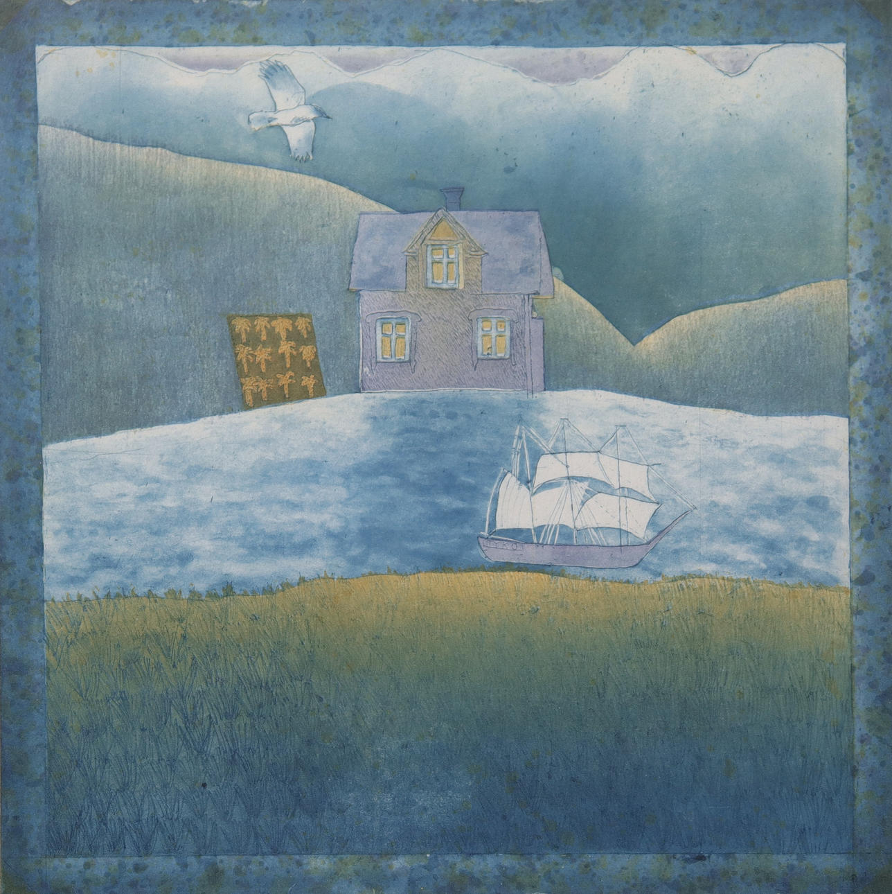 HELMTRUD NYSTRÖM. colour etching, "Långt, långt norrut".