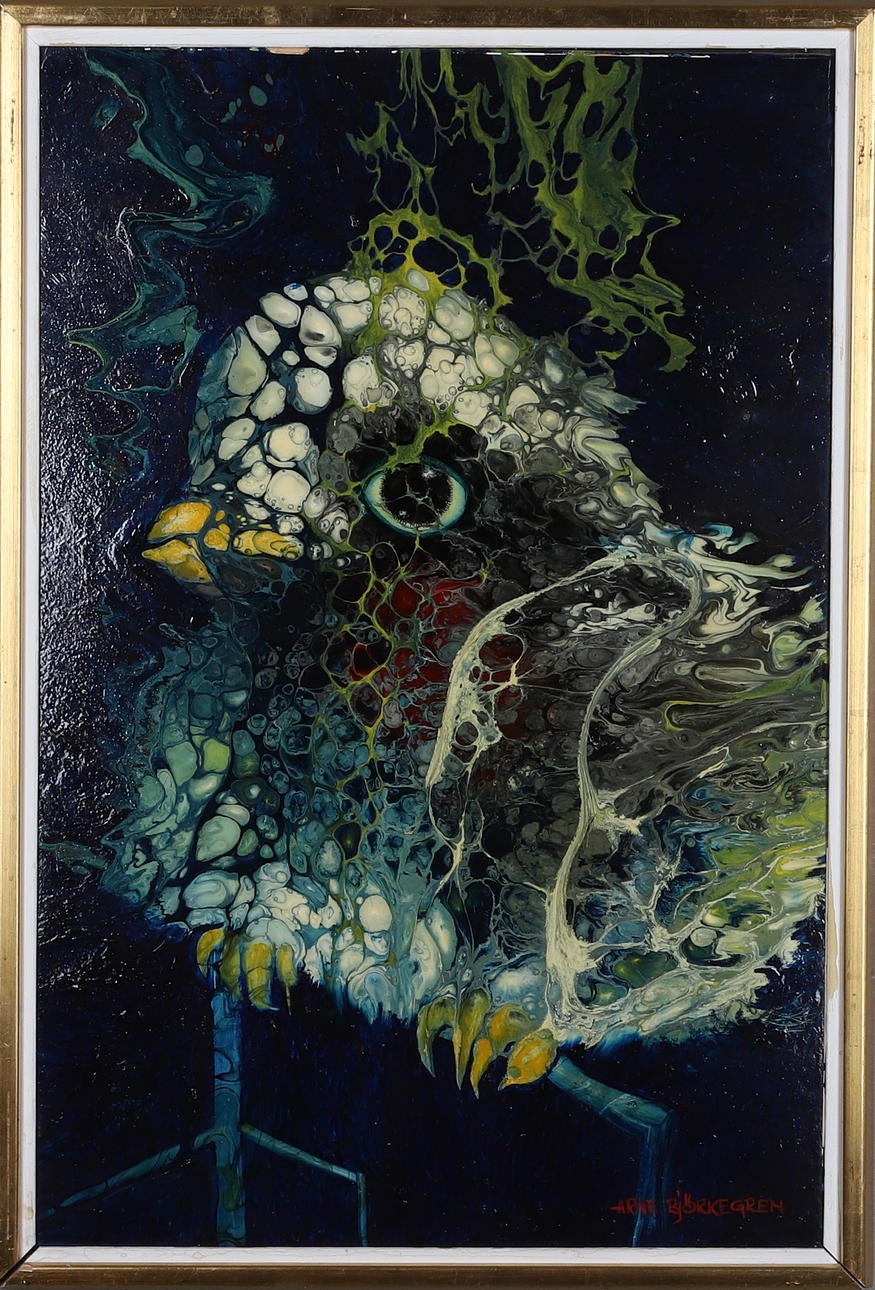 ARNE BJÖRKEGREN. Mixed media on panel, composition, signed.