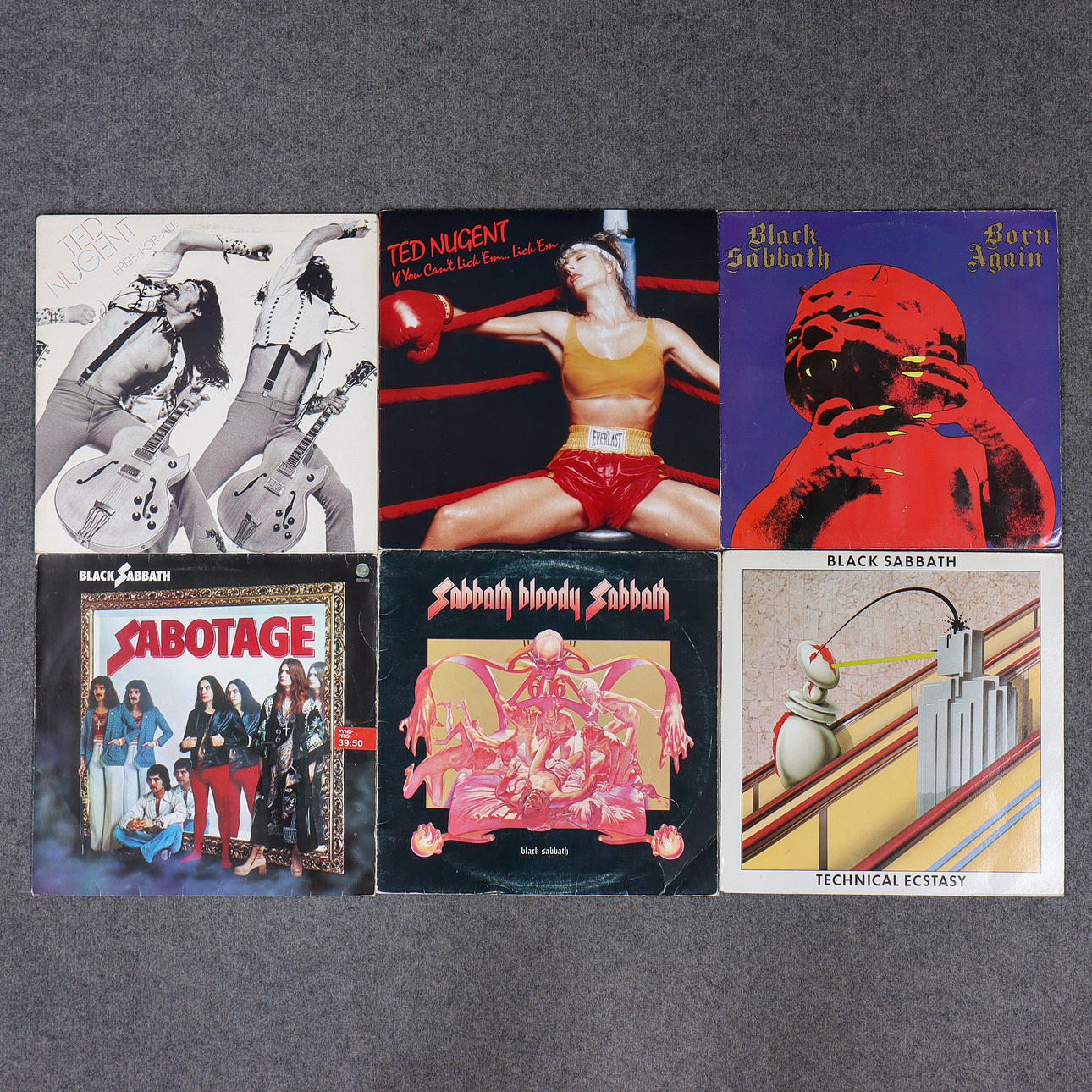 6 LP RECORDS, BLACK SABBATH, TED NUGENT.