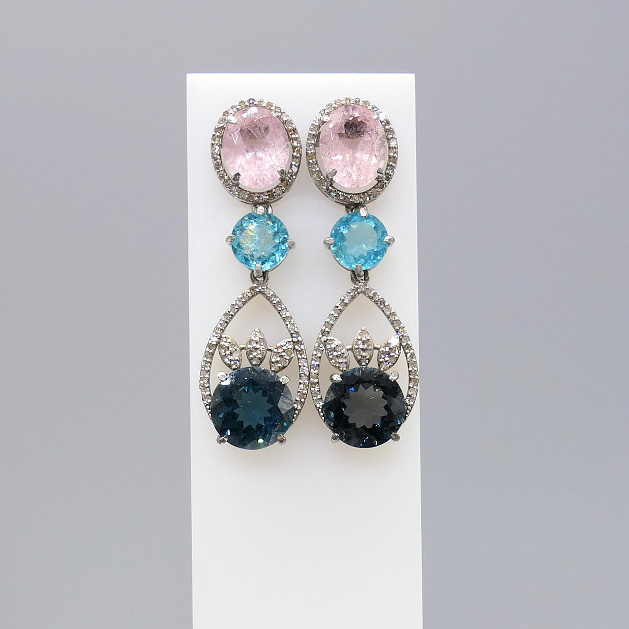 TOURMALINE, APATITE & DIAMOND drop earrings.