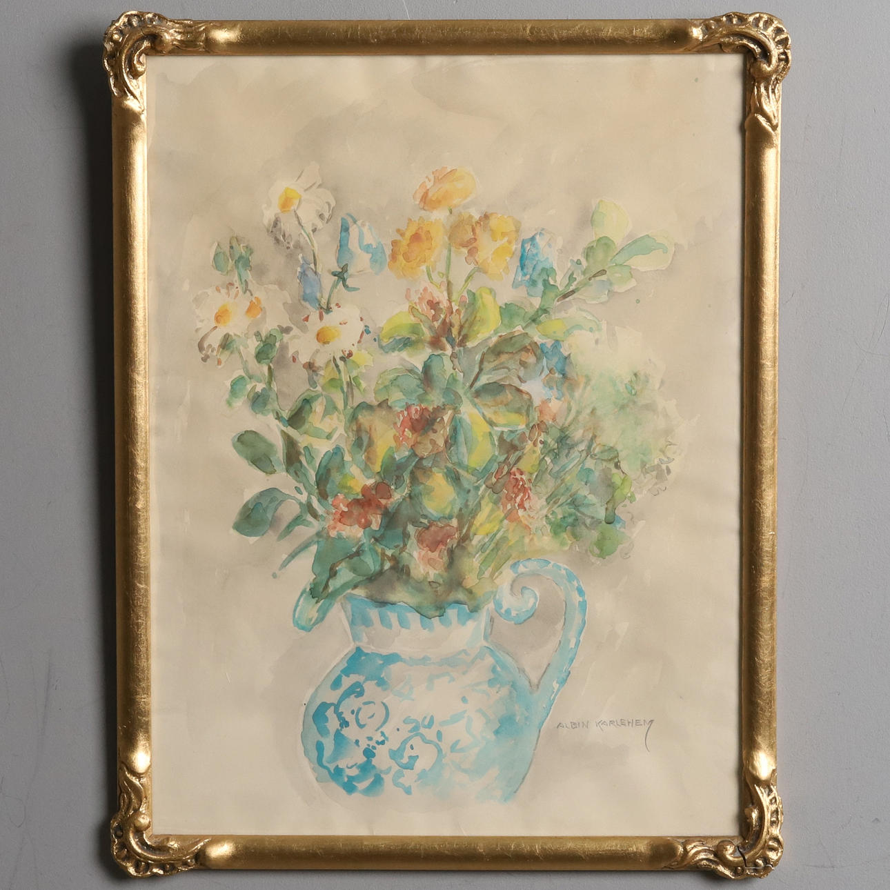 ALBIN KARLEHEM, Still life, watercolour signed.
