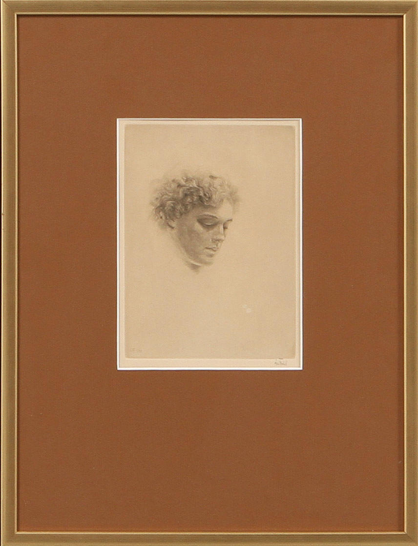 AXEL FRIDELL. Flickansikte, etsning, sign.